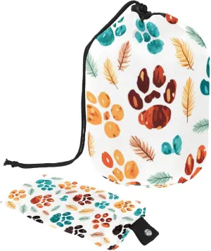 Travel Cosmetic Bags bucket Makeup Bag, Cute Animal Paw Print Women Portable Foldable Cases, Multifunctional Toiletry Bucket Bags Round Organizer Storage