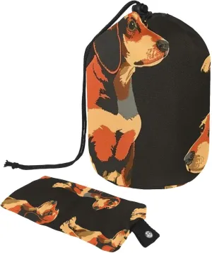 Travel Cosmetic Bags bucket Makeup Bag, Cute Brown Dachshund Dogs Women Portable Foldable Cases, Multifunctional Toiletry Bucket Bags Round Organizer Storage