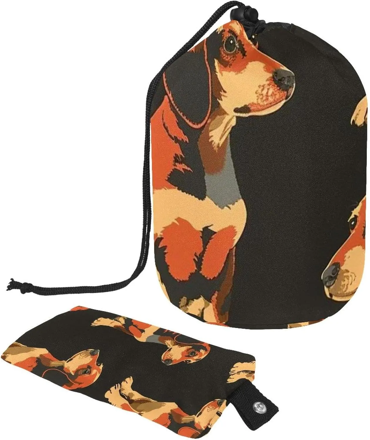 Travel Cosmetic Bags bucket Makeup Bag, Cute Brown Dachshund Dogs Women Portable Foldable Cases, Multifunctional Toiletry Bucket Bags Round Organizer Storage