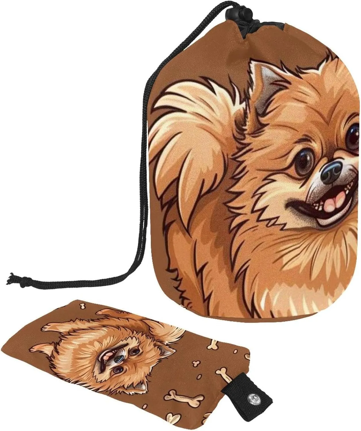 Travel Cosmetic Bags bucket Makeup Bag, Cute Brown Pomeranian Dog Women Portable Foldable Cases, Multifunctional Toiletry Bucket Bags Round Organizer Storage