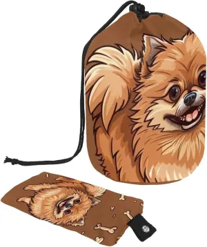 Travel Cosmetic Bags bucket Makeup Bag, Cute Brown Pomeranian Dog Women Portable Foldable Cases, Multifunctional Toiletry Bucket Bags Round Organizer Storage