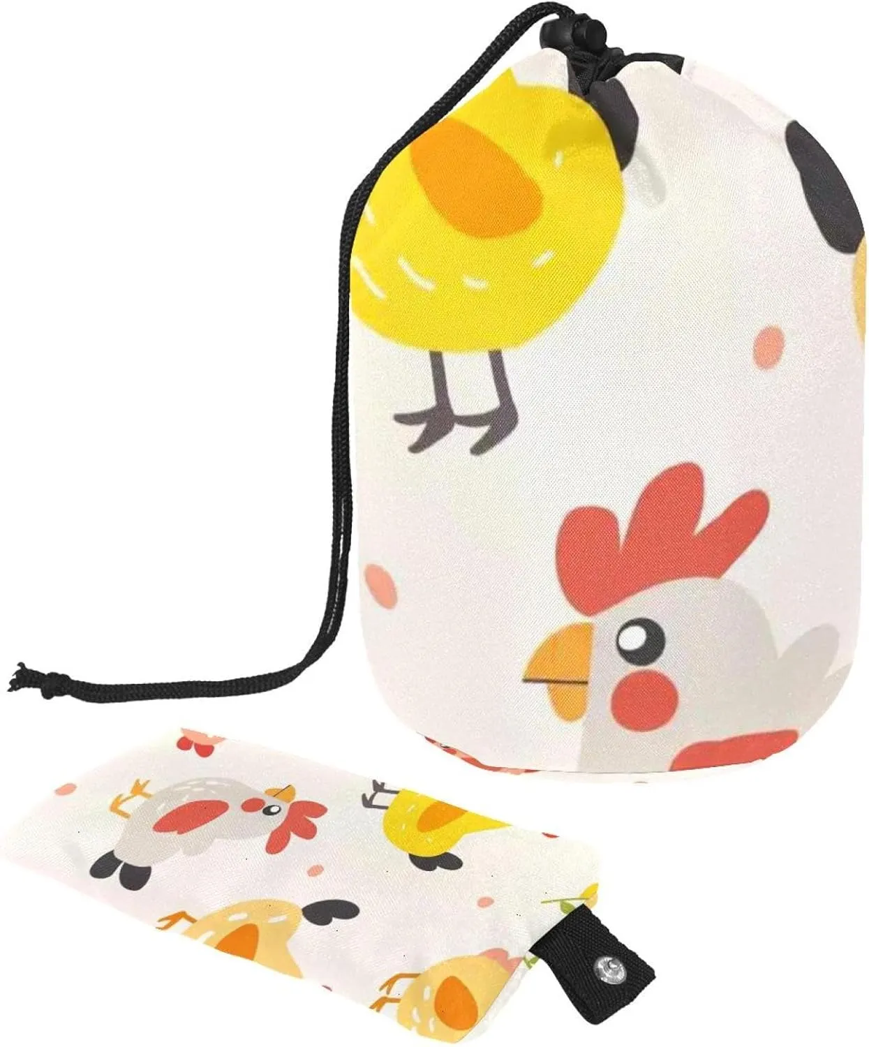 Travel Cosmetic Bags bucket Makeup Bag, Cute Cartoon Chicken Women Portable Foldable Cases, Multifunctional Toiletry Bucket Bags Round Organizer Storage