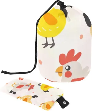 Travel Cosmetic Bags bucket Makeup Bag, Cute Cartoon Chicken Women Portable Foldable Cases, Multifunctional Toiletry Bucket Bags Round Organizer Storage