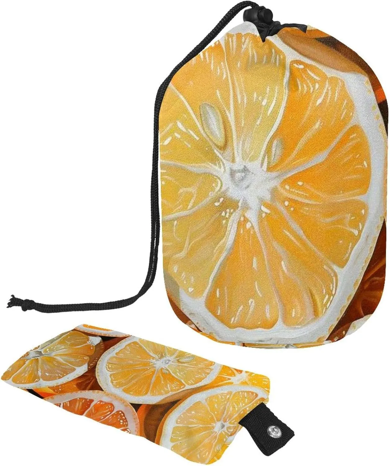 Travel Cosmetic Bags bucket Makeup Bag, Full and Slices of Orange and Lemon Women Portable Foldable Cases, Multifunctional Toiletry Bucket Bags Round Organizer Storage