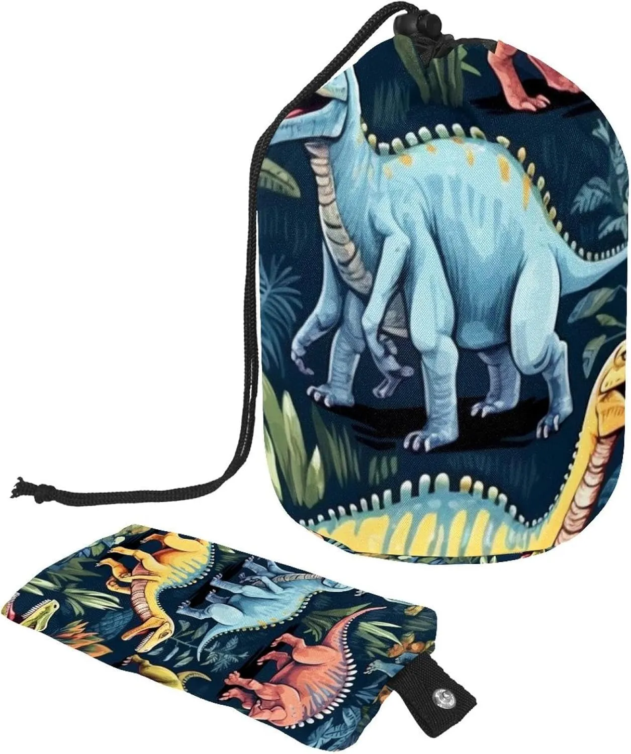 Travel Cosmetic Bags bucket Makeup Bag, Fun Art Dinosaur World Pattern Women Portable Foldable Cases, Multifunctional Toiletry Bucket Bags Round Organizer Storage