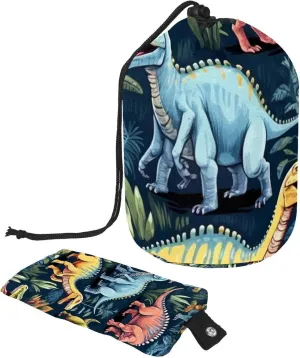 Travel Cosmetic Bags bucket Makeup Bag, Fun Art Dinosaur World Pattern Women Portable Foldable Cases, Multifunctional Toiletry Bucket Bags Round Organizer Storage