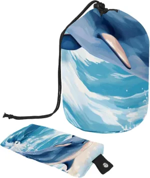 Travel Cosmetic Bags bucket Makeup Bag, Fun Blue Ocean Whale Pattern Women Portable Foldable Cases, Multifunctional Toiletry Bucket Bags Round Organizer Storage