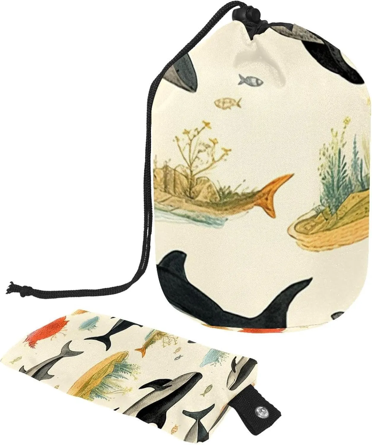 Travel Cosmetic Bags bucket Makeup Bag, Fun Sea Animal Whale Women Portable Foldable Cases, Multifunctional Toiletry Bucket Bags Round Organizer Storage