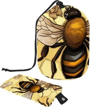 Travel Cosmetic Bags bucket Makeup Bag, Golden Bumble Bee Women Portable Foldable Cases, Multifunctional Toiletry Bucket Bags Round Organizer Storage