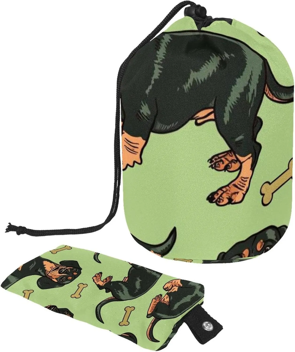 Travel Cosmetic Bags bucket Makeup Bag, Green Cute Dachshund Dog Women Portable Foldable Cases, Multifunctional Toiletry Bucket Bags Round Organizer Storage