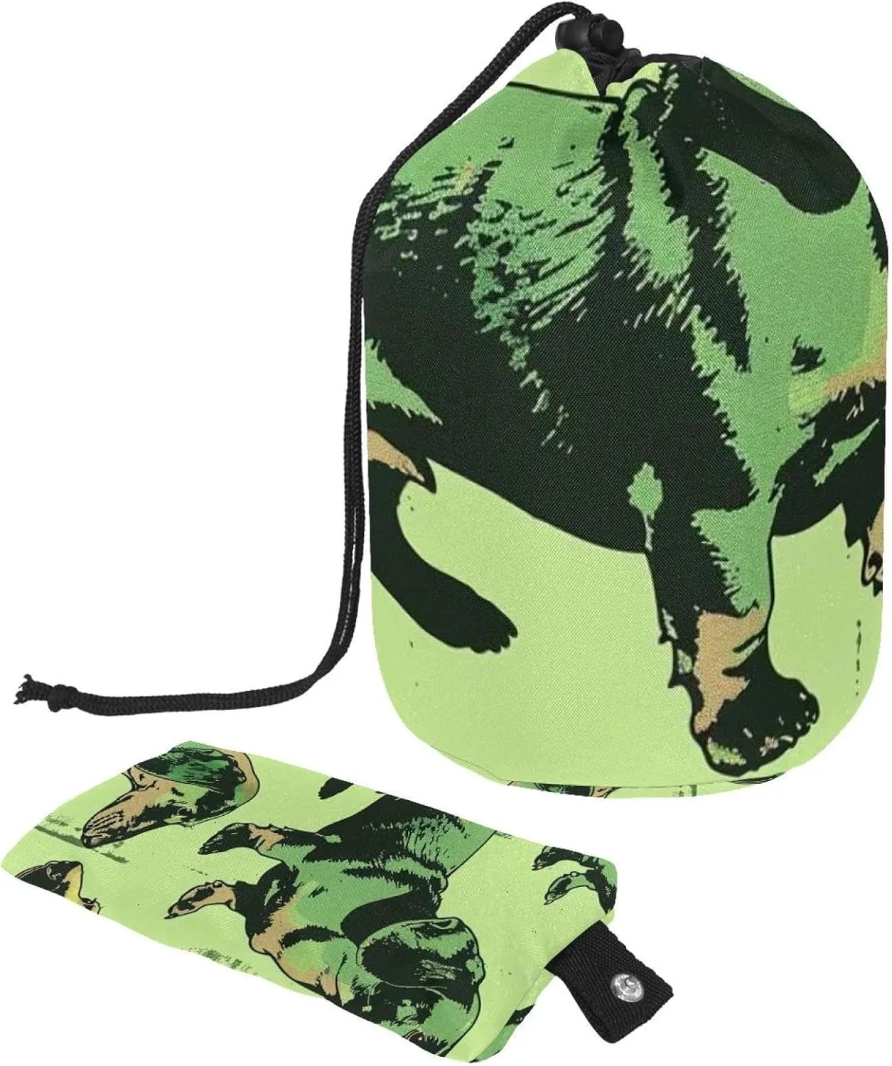Travel Cosmetic Bags bucket Makeup Bag, Green Dachshund Dog Women Portable Foldable Cases, Multifunctional Toiletry Bucket Bags Round Organizer Storage