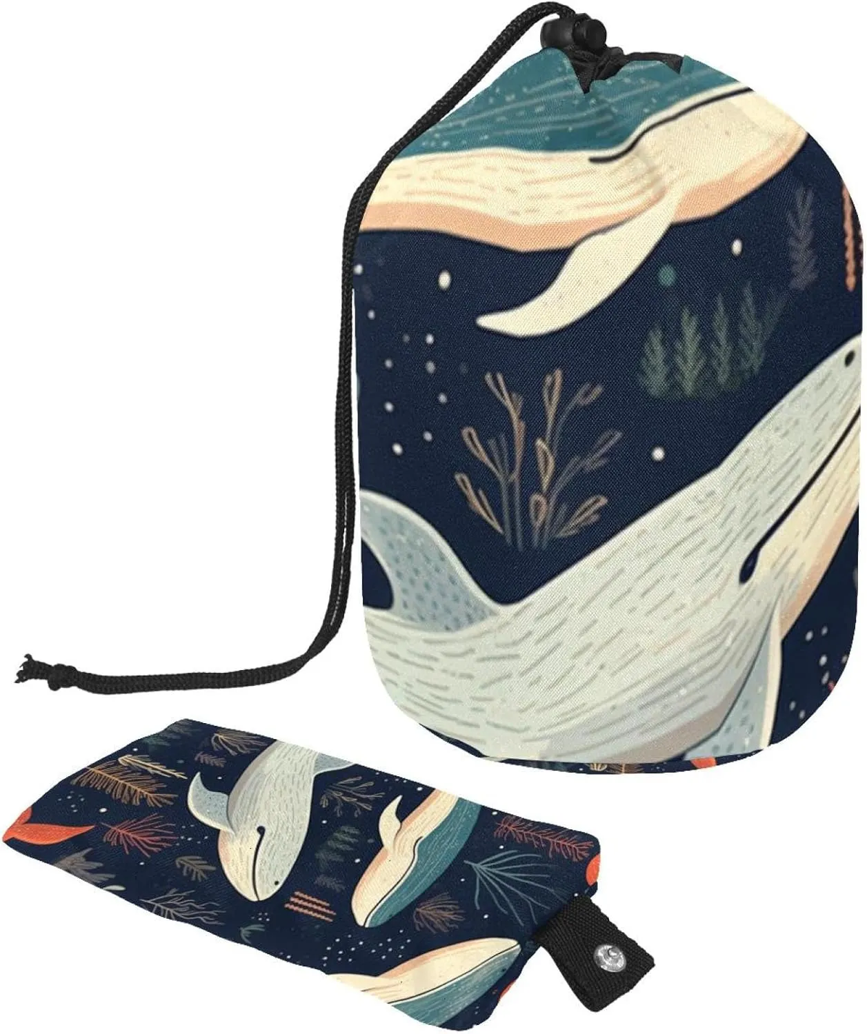 Travel Cosmetic Bags bucket Makeup Bag, Hand-painted Seaworld Whale Women Portable Foldable Cases, Multifunctional Toiletry Bucket Bags Round Organizer Storage