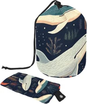 Travel Cosmetic Bags bucket Makeup Bag, Hand-painted Seaworld Whale Women Portable Foldable Cases, Multifunctional Toiletry Bucket Bags Round Organizer Storage