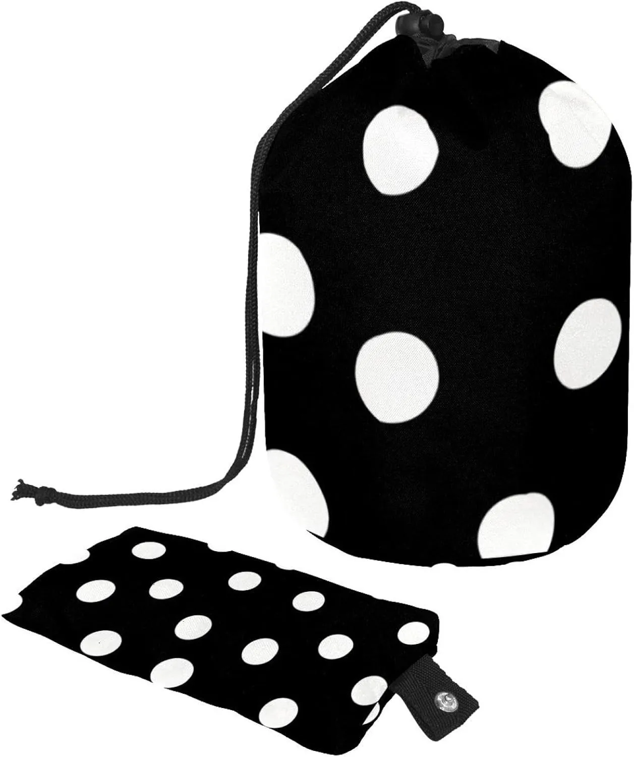 Travel Cosmetic Bags bucket Makeup Bag, Little Black White Polka Dots 38 Women Portable Foldable Cases, Multifunctional Toiletry Bucket Bags Round Organizer Storage