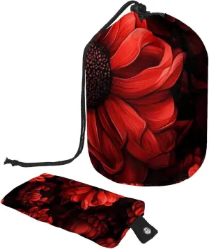 Travel Cosmetic Bags bucket Makeup Bag, Mysterious Red Flower 26 Women Portable Foldable Cases, Multifunctional Toiletry Bucket Bags Round Organizer Storage