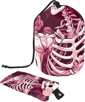 Travel Cosmetic Bags bucket Makeup Bag, Pink Skull Lady Women Portable Foldable Cases, Multifunctional Toiletry Bucket Bags Round Organizer Storage