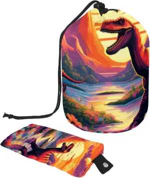 Travel Cosmetic Bags bucket Makeup Bag, Pop Art Dinosaur Pattern Women Portable Foldable Cases, Multifunctional Toiletry Bucket Bags Round Organizer Storage