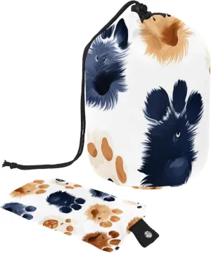 Travel Cosmetic Bags bucket Makeup Bag, Puppy Dog Paw Print Women Portable Foldable Cases, Multifunctional Toiletry Bucket Bags Round Organizer Storage