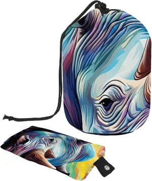 Travel Cosmetic Bags bucket Makeup Bag, Rhino Colors Oil Paint 18 Women Portable Foldable Cases, Multifunctional Toiletry Bucket Bags Round Organizer Storage