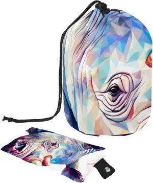 Travel Cosmetic Bags bucket Makeup Bag, Rhino Pattern 2 Women Portable Foldable Cases, Multifunctional Toiletry Bucket Bags Round Organizer Storage