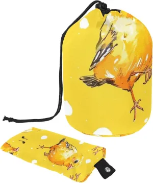 Travel Cosmetic Bags bucket Makeup Bag, Singing Yellow Birds Print Women Portable Foldable Cases, Multifunctional Toiletry Bucket Bags Round Organizer Storage