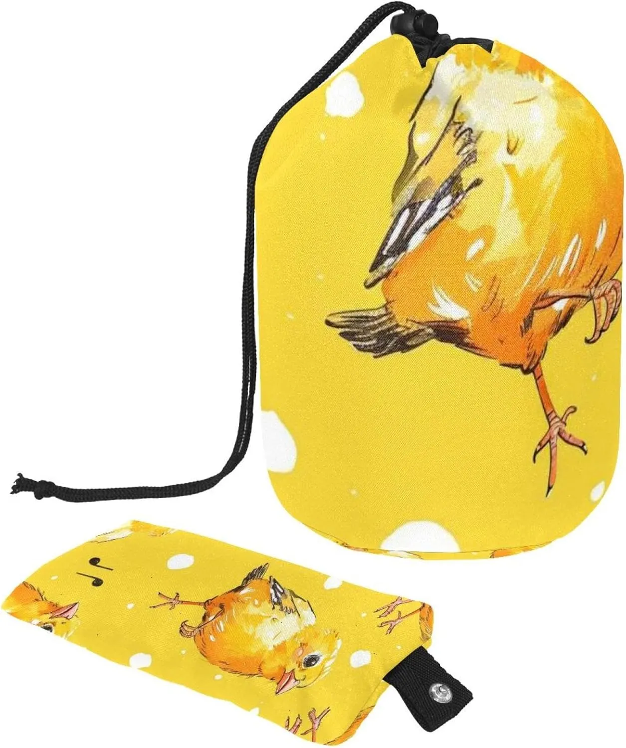 Travel Cosmetic Bags bucket Makeup Bag, Singing Yellow Birds Print Women Portable Foldable Cases, Multifunctional Toiletry Bucket Bags Round Organizer Storage