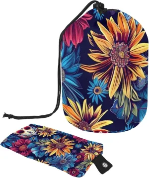Travel Cosmetic Bags bucket Makeup Bag, Sugar Skull Flower Women Portable Foldable Cases, Multifunctional Toiletry Bucket Bags Round Organizer Storage
