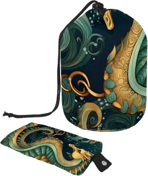 Travel Cosmetic Bags bucket Makeup Bag, Vintage Ocean Seahorse Women Portable Foldable Cases, Multifunctional Toiletry Bucket Bags Round Organizer Storage