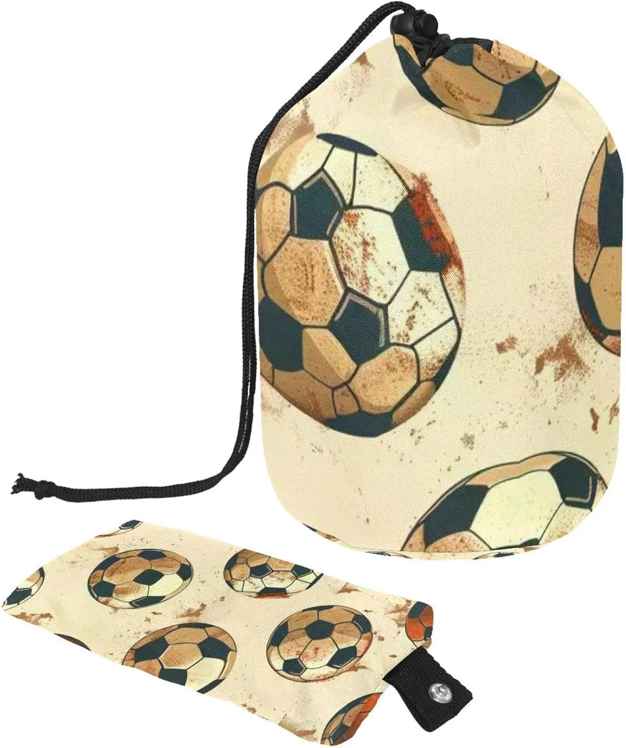 Travel Cosmetic Bags bucket Makeup Bag, Vintage Old Football Soccer Sports Ball 22 Women Portable Foldable Cases, Multifunctional Toiletry Bucket Bags Round Organizer Storage