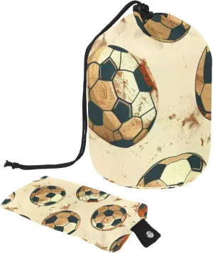 Travel Cosmetic Bags bucket Makeup Bag, Vintage Old Football Soccer Sports Ball 22 Women Portable Foldable Cases, Multifunctional Toiletry Bucket Bags Round Organizer Storage