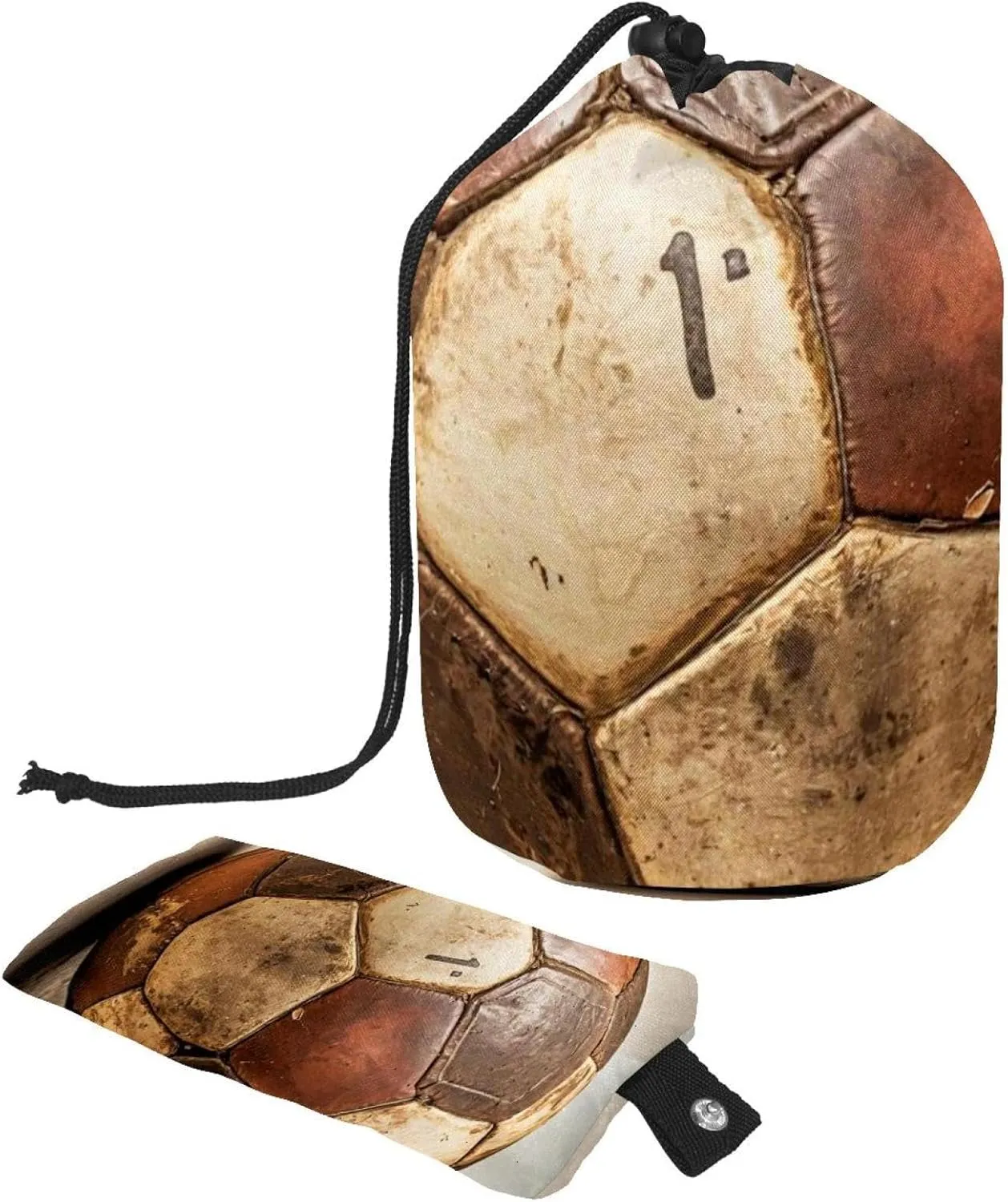 Travel Cosmetic Bags bucket Makeup Bag, Vintage Old Football Soccer Women Portable Foldable Cases, Multifunctional Toiletry Bucket Bags Round Organizer Storage