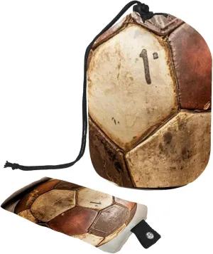 Travel Cosmetic Bags bucket Makeup Bag, Vintage Old Football Soccer Women Portable Foldable Cases, Multifunctional Toiletry Bucket Bags Round Organizer Storage