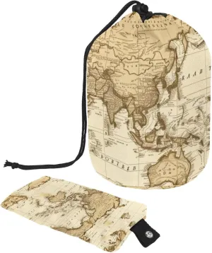 Travel Cosmetic Bags bucket Makeup Bag, Vintage Political Map of the World Women Portable Foldable Cases, Multifunctional Toiletry Bucket Bags Round Organizer Storage