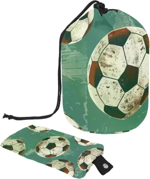 Travel Cosmetic Bags bucket Makeup Bag, Vintage Sports Football Soccer Women Portable Foldable Cases, Multifunctional Toiletry Bucket Bags Round Organizer Storage