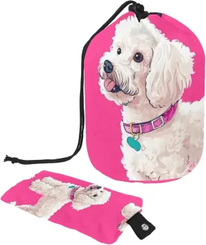 Travel Cosmetic Bags bucket Makeup Bag, White Poodle Comb Collar Dog 54 Women Portable Foldable Cases, Multifunctional Toiletry Bucket Bags Round Organizer Storage
