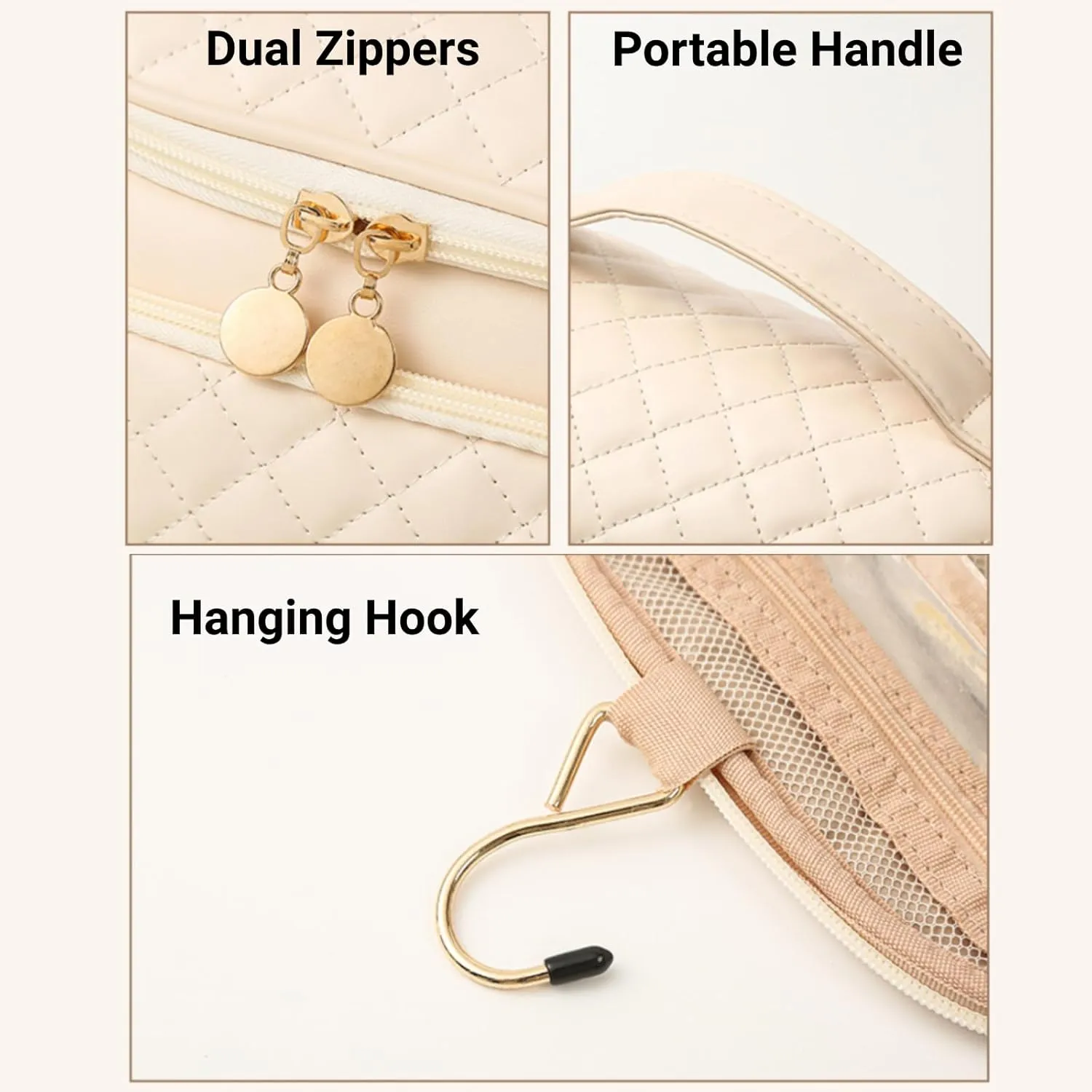 Travel Toiletry Bag, Waterproof Cosmetic Bag with Hanging Hook, Large Capacity Toiletries Bag, Makeup Bag for Traveling, Cosmetic Organizer Case for Women (Brown)