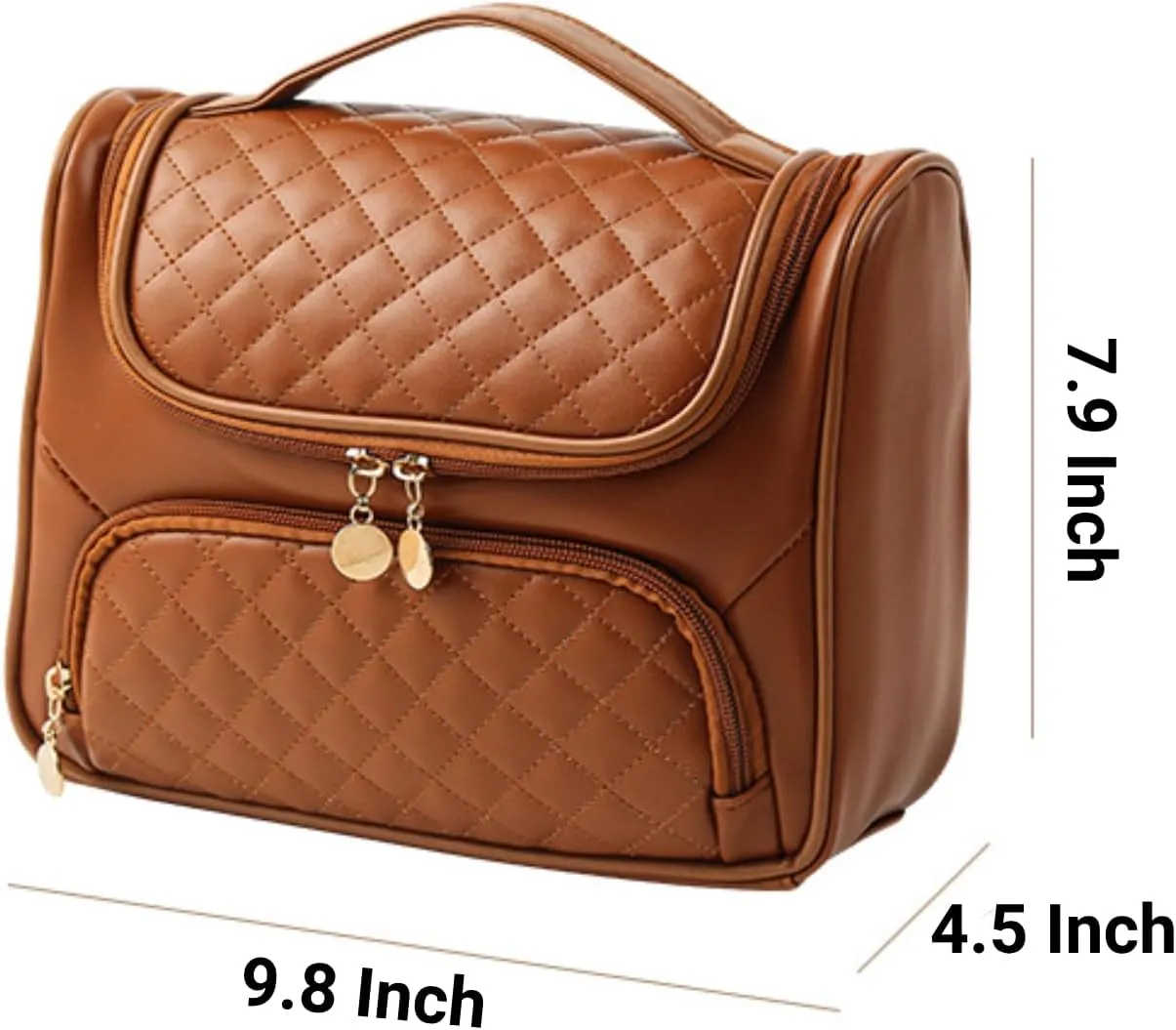 Travel Toiletry Bag, Waterproof Cosmetic Bag with Hanging Hook, Large Capacity Toiletries Bag, Makeup Bag for Traveling, Cosmetic Organizer Case for Women (Brown)