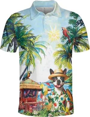 Tropical Dog Polo Shirts for Men - Vacation Mens Golf Shirts Short Sleeve Dry Fit Casual Tennis T-Shirt S42