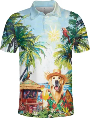 Tropical Dog Polo Shirts for Men - Vacation Mens Golf Shirts Short Sleeve Dry Fit Casual Tennis T-Shirt S42