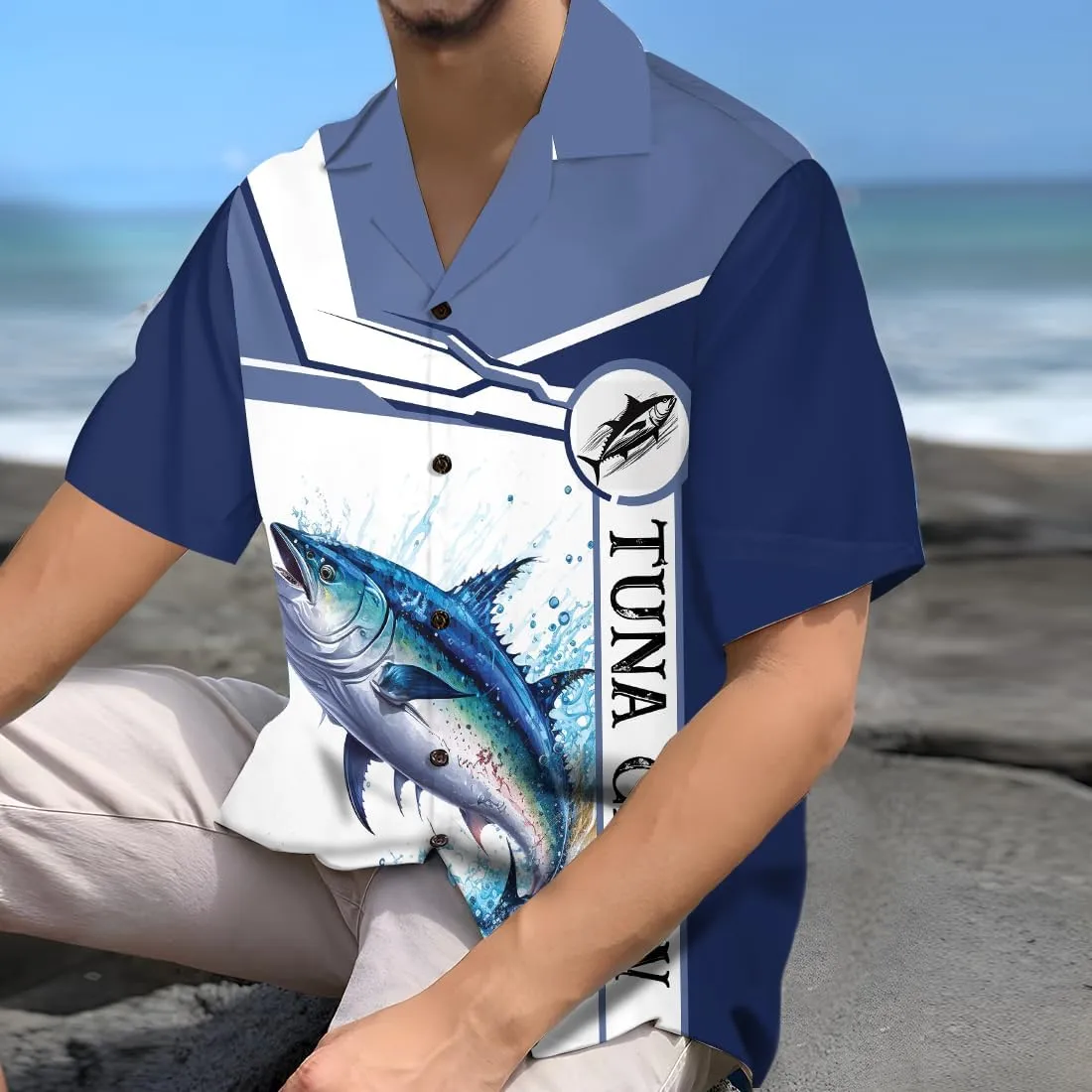 Tunny Hawaiian Shirts for Men - Tunny Lover Button Down Mens Shirts Short Sleeve Luau Beach Shirt Series 70