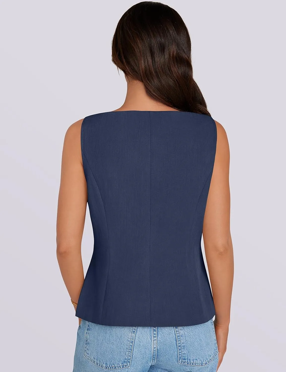 UEU Womens Vest Top 4 Button Sleeveless Boat Neck Fully Lined 2025 Trendy Dressy Business Work Blazer Suit Waistcoat