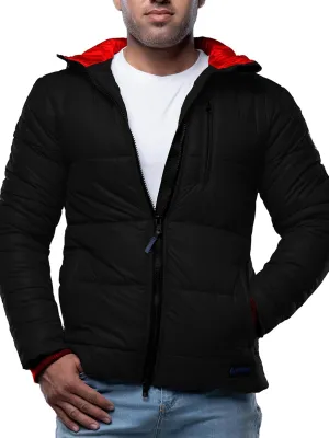 URBAN BUCK Mens Puffer Jacket with Scuba Hood Midweight Winter Recycled Down Windproof and Water Repellent Men Colby Black Hiking Coat (XXL)