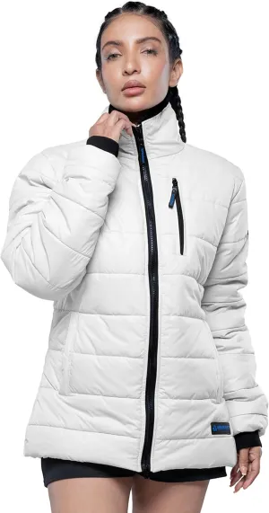 URBAN BUCK Womens Puffer Jacket Down Alternative Midweight Long Sleeve Windproof & Water Repellent Winter Fur Collar Azaria White Women Coat (S)