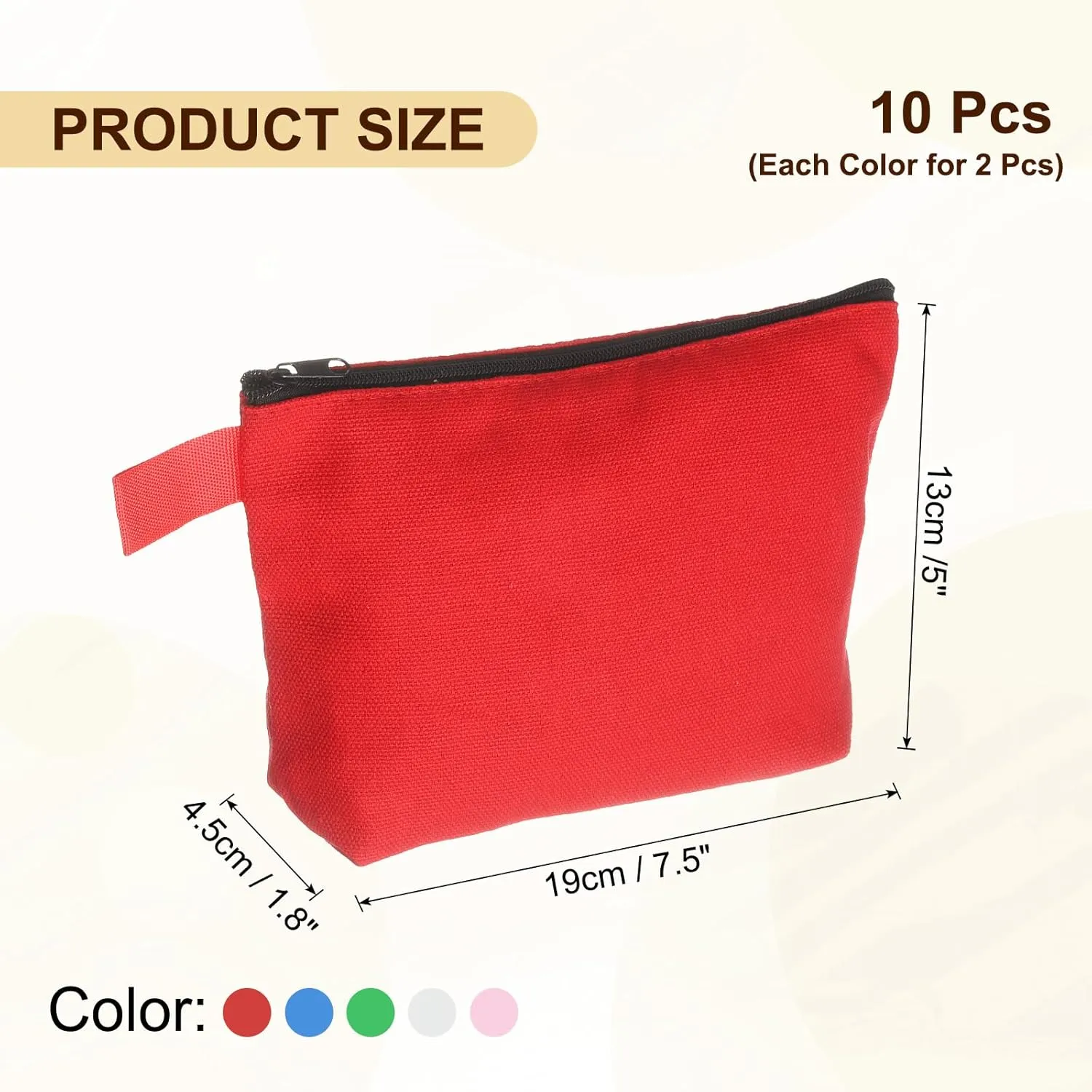 uxcell Canvas Makeup Bags, 10pcs Travel Cosmetic Bags Bulk, Multipurpose Plain Toiletry Zipper Pouches Blank DIY Craft Bags Pencil Bag for Women Teens, Multicolor(7.5 x 5 x 1.8inch)