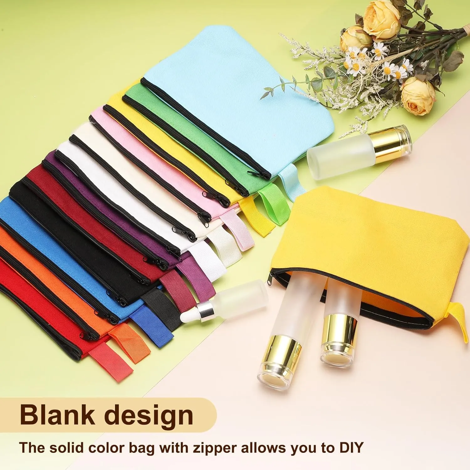 uxcell Canvas Makeup Bags, 10pcs Travel Cosmetic Bags Bulk, Multipurpose Plain Toiletry Zipper Pouches Blank DIY Craft Bags Pencil Bag for Women Teens, Multicolor(7.5 x 5 x 1.8inch)