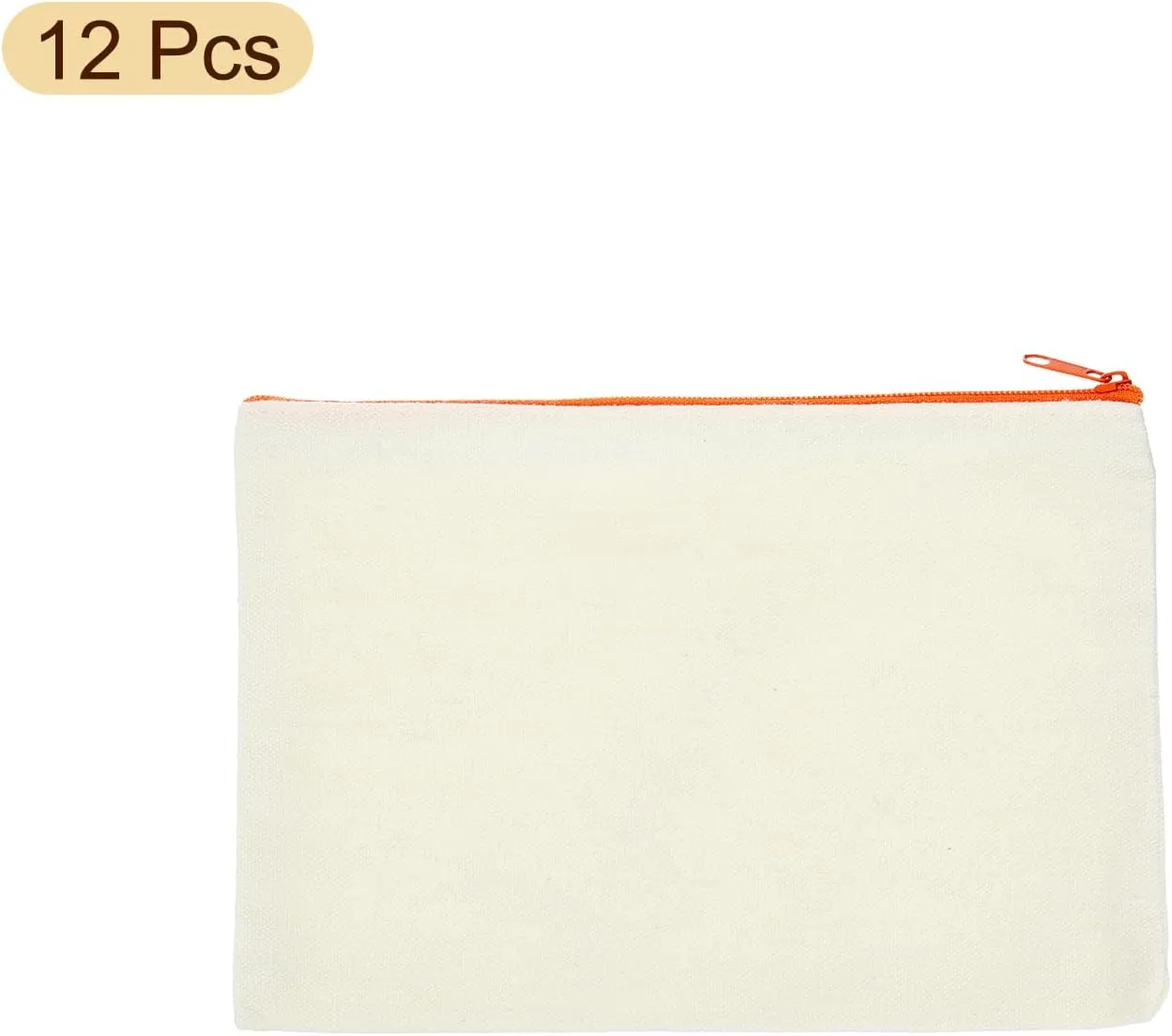 uxcell Canvas Makeup Bags, 12 Pcs Travel Cosmetic Bags Bulk, Multipurpose Blank Toiletry Zipper Pouches Blank DIY Craft Bags Pencil Bag for Women Teens, Orange