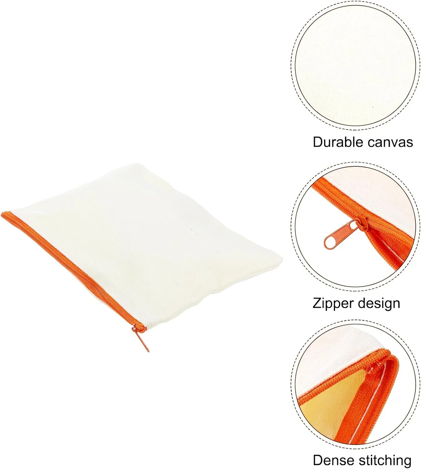 uxcell Canvas Makeup Bags, 12 Pcs Travel Cosmetic Bags Bulk, Multipurpose Blank Toiletry Zipper Pouches Blank DIY Craft Bags Pencil Bag for Women Teens, Orange