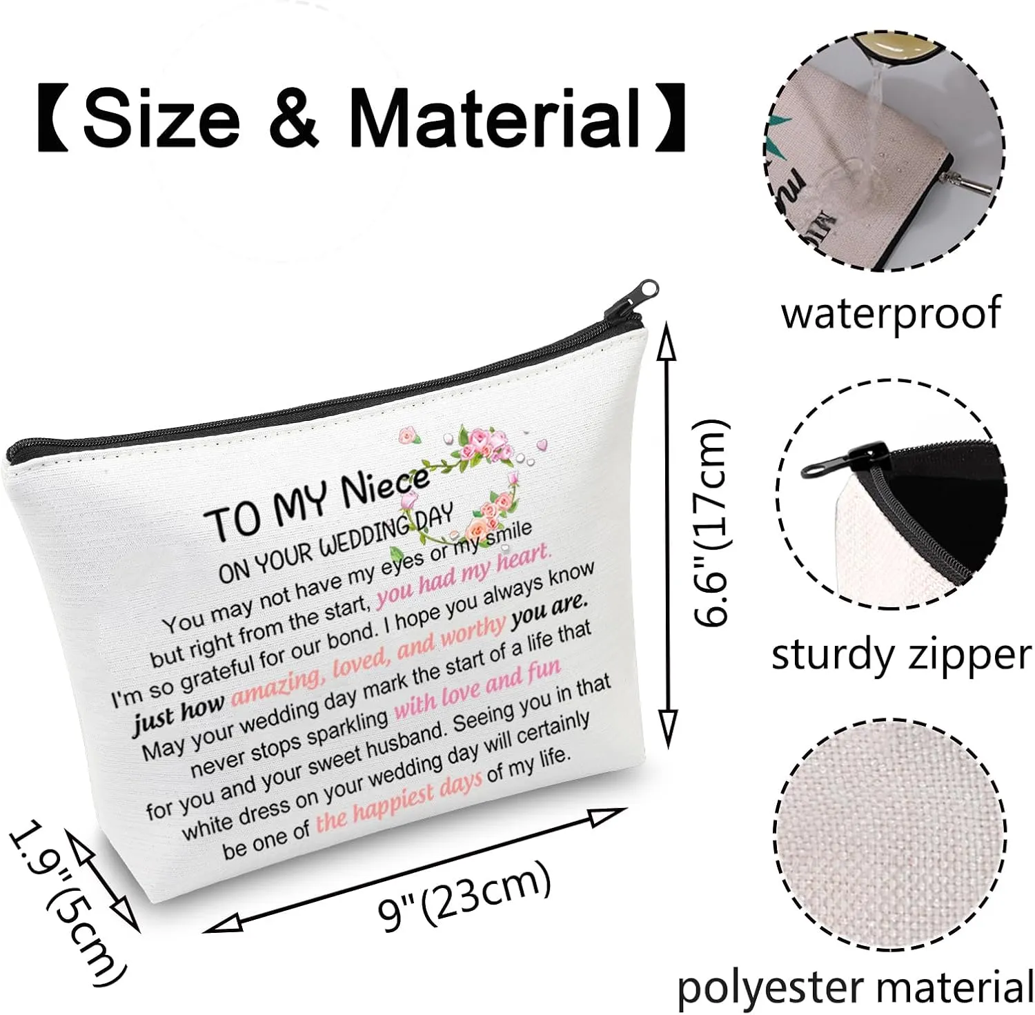 VAMSII Niece Wedding Gift Niece Cosmetic Bag To My Niece On Her Wedding Day Gift Bridal Shower Gift for Niece Bride Gift (wedding bag)