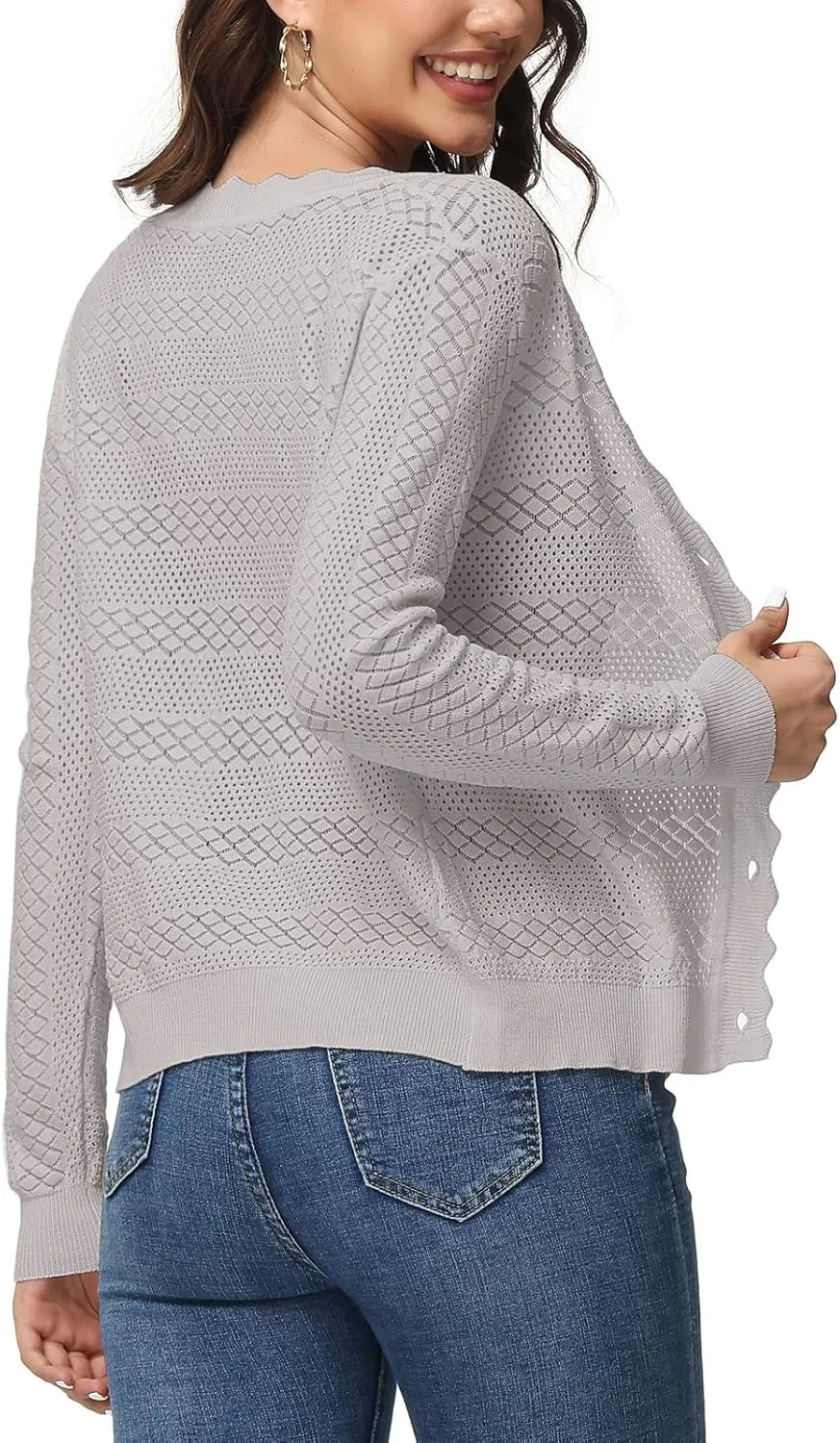 VibeVista Womens Cropped Cardigan Long Sleeve Button Down V Neck Sweater Open Front Lightweight Shrug for Dresses Tops