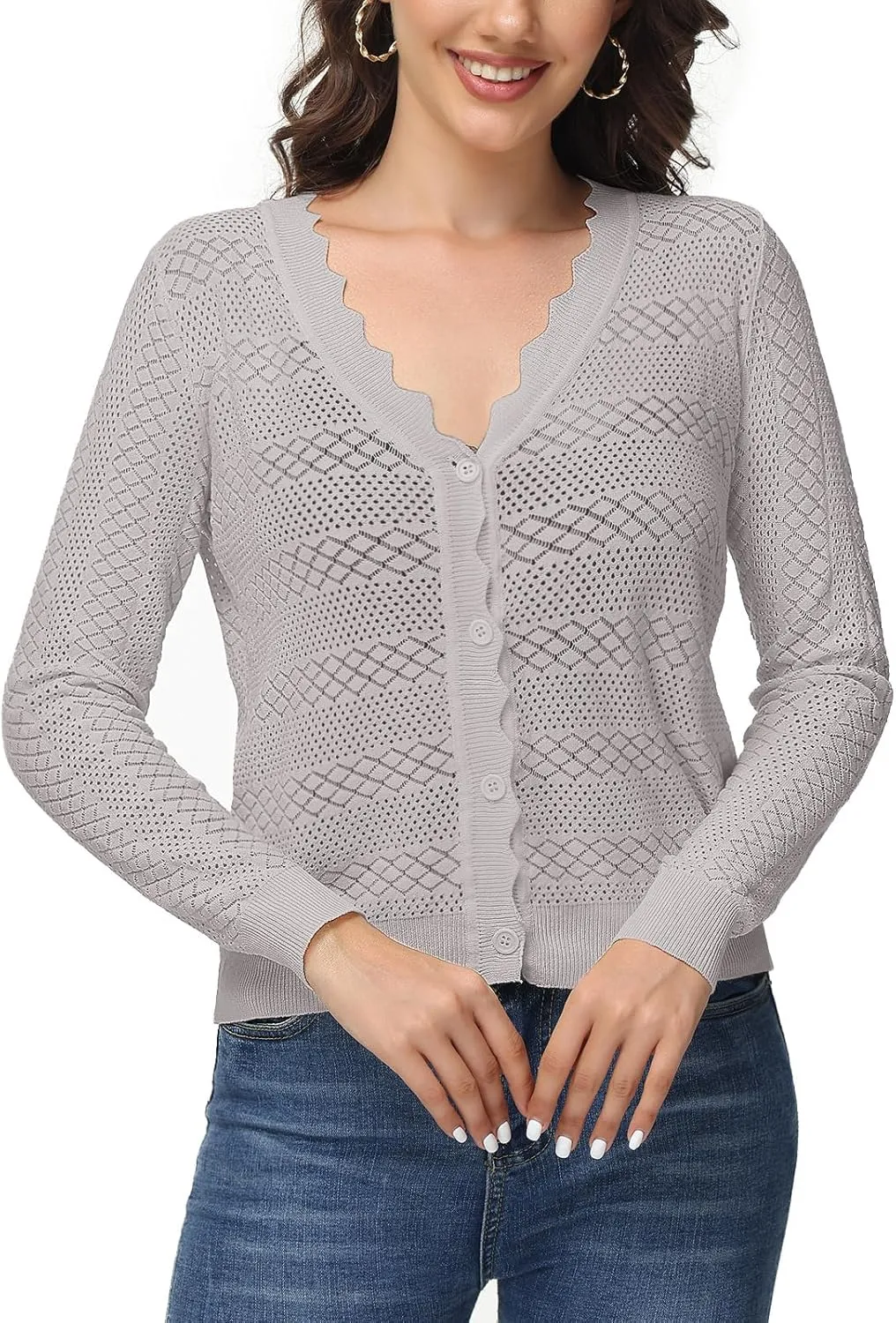 VibeVista Womens Cropped Cardigan Long Sleeve Button Down V Neck Sweater Open Front Lightweight Shrug for Dresses Tops